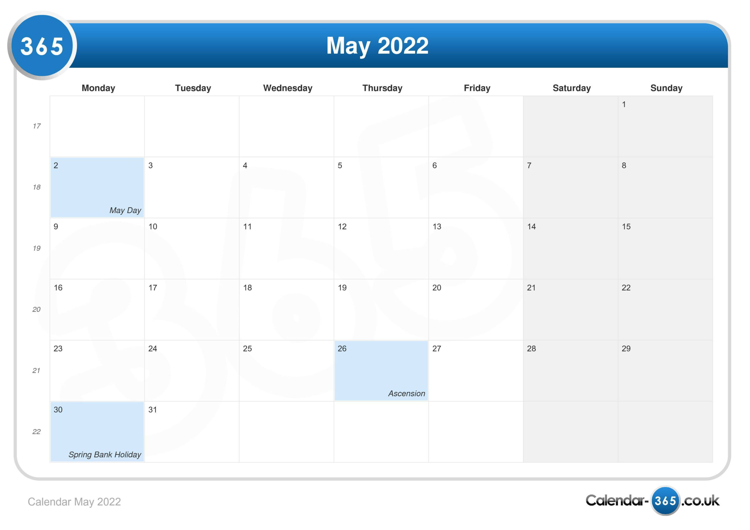 Calendar May 2022