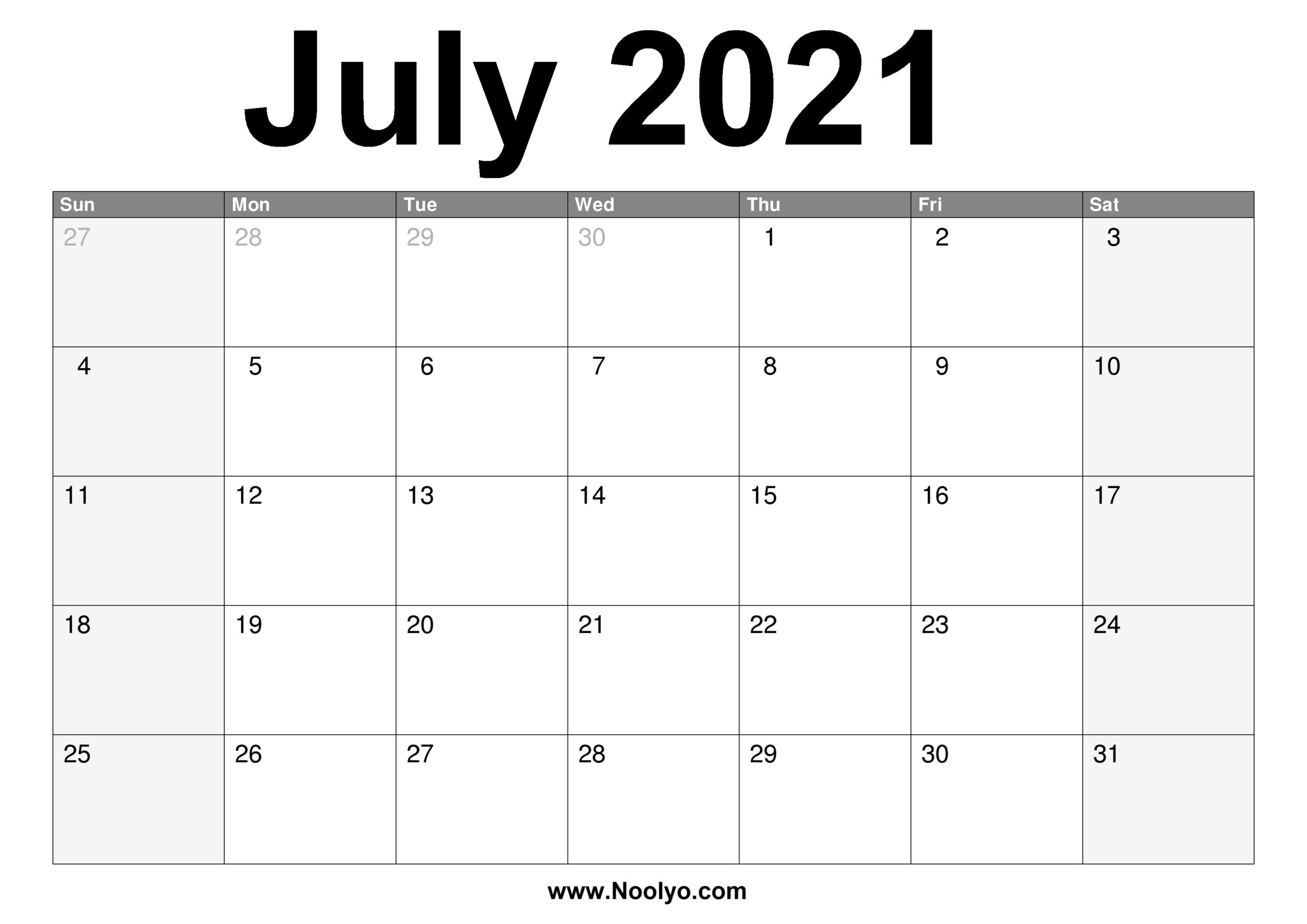 Calendar Month Of July 2021 | Printable March