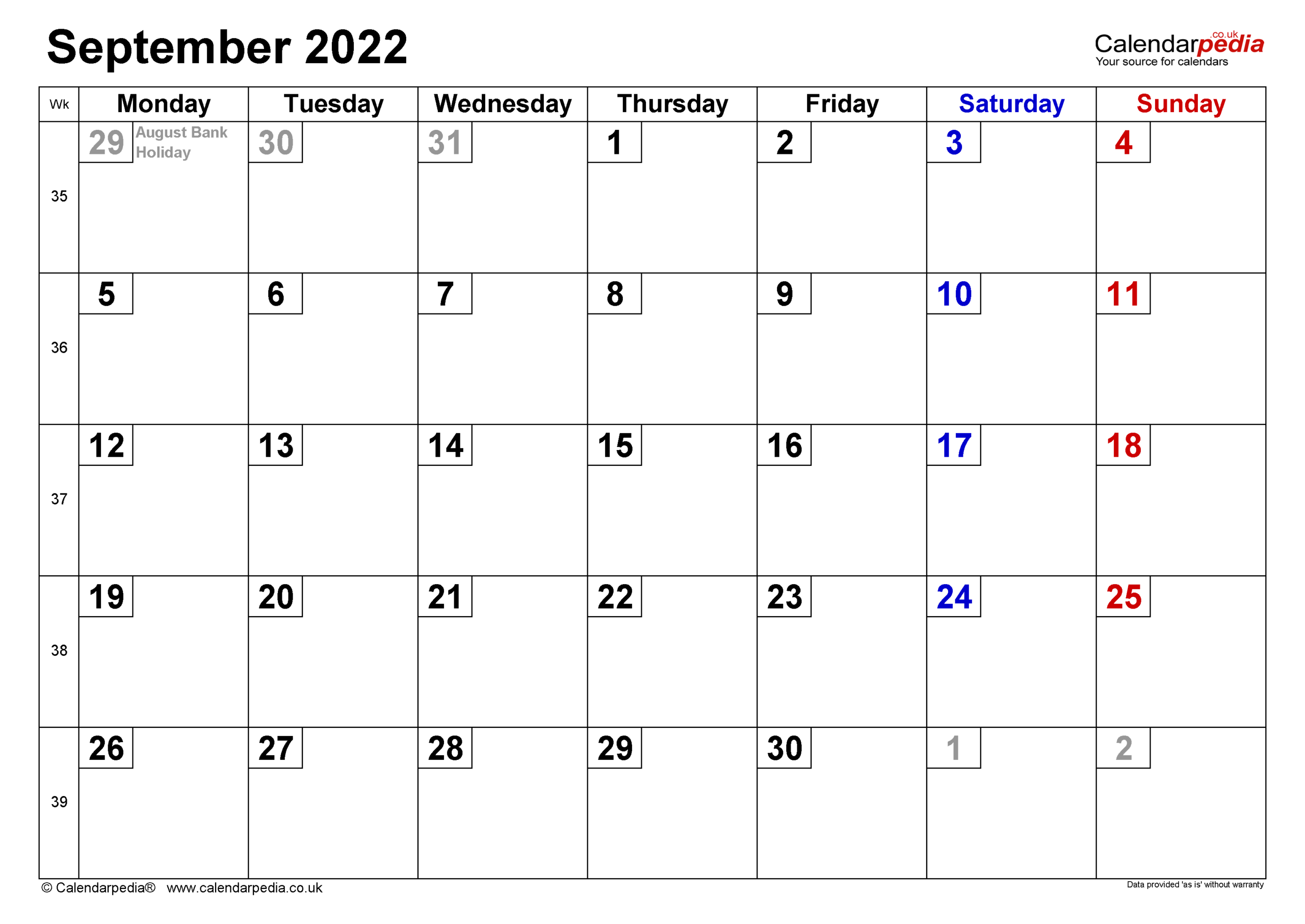 Calendar September 2022 Uk With Excel, Word And Pdf Templates