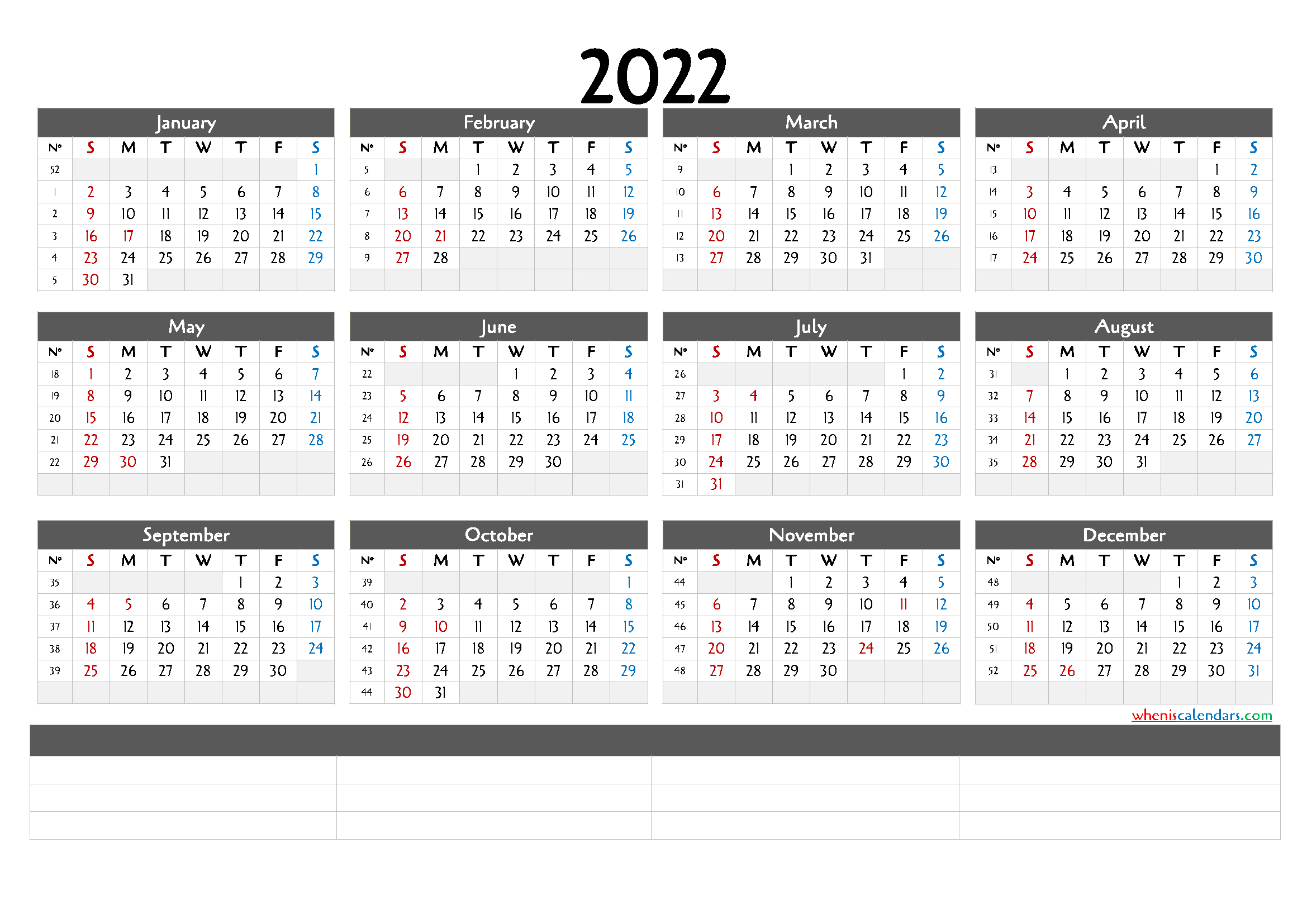 Calendar Week 2022 : Simple 2022 Year Calendar, Week
