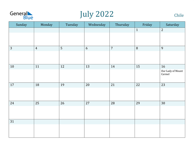 Chile July 2022 Calendar With Holidays