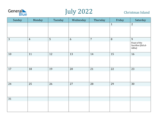 Christmas Island July 2022 Calendar With Holidays