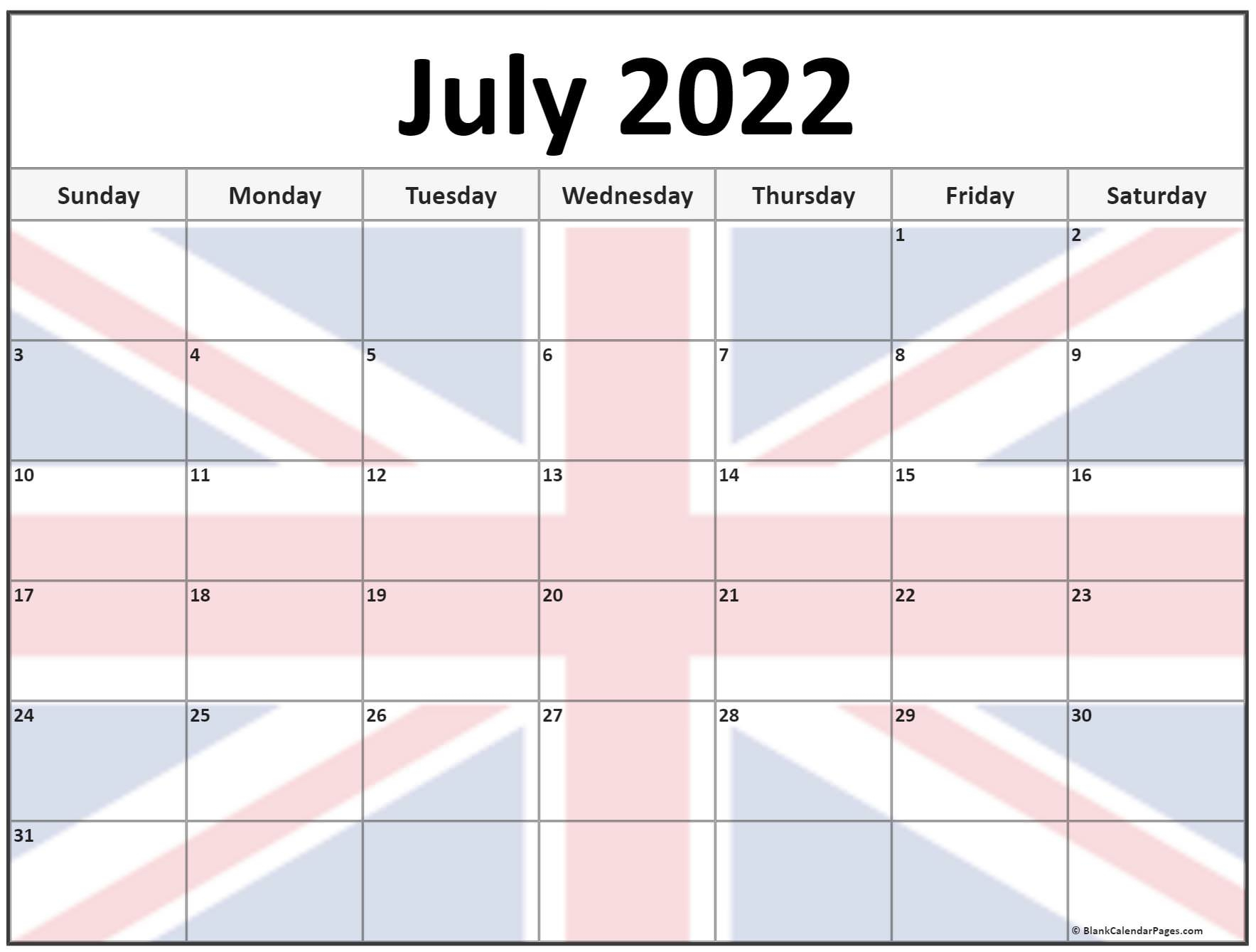 Collection Of July 2022 Photo Calendars With Image Filters.