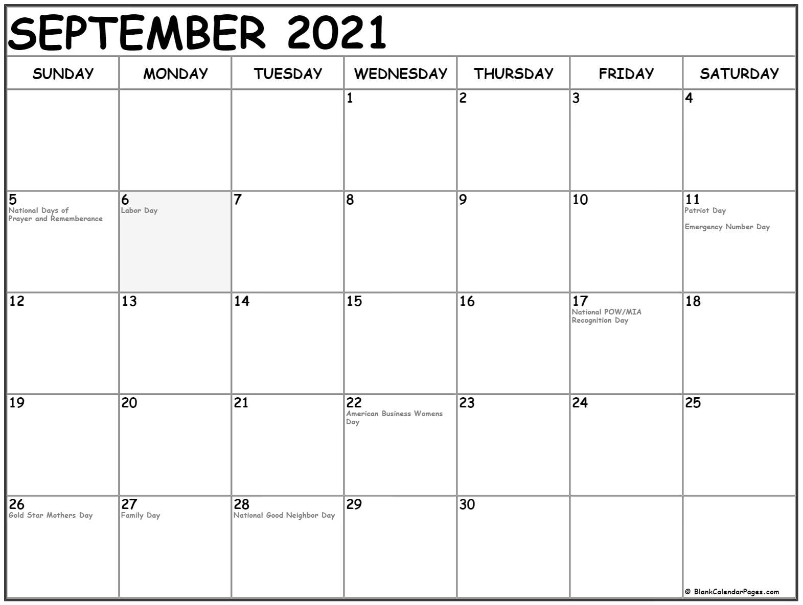 Collection Of September 2021 Calendars With Holidays