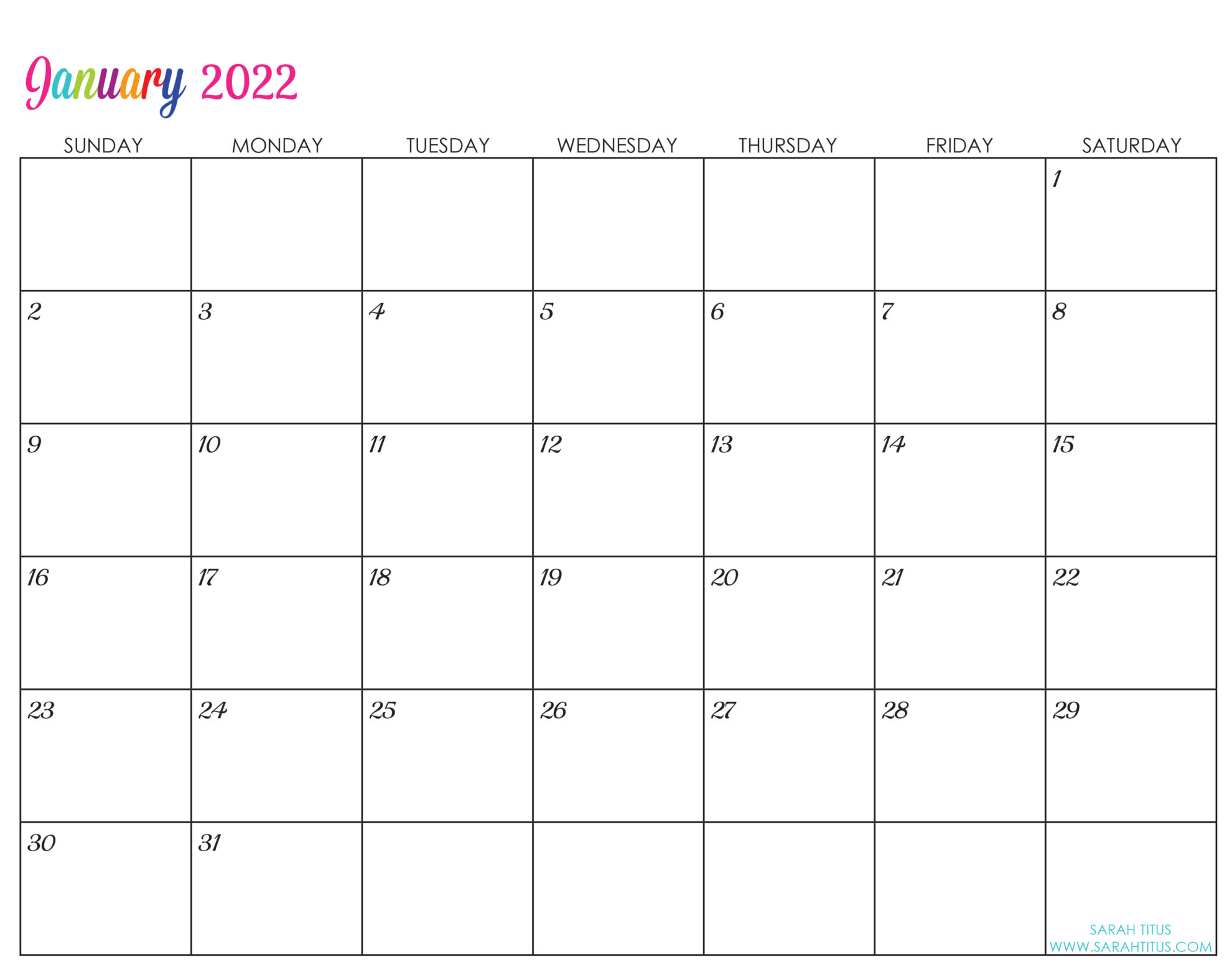 Custom Editable 2022 Free Printable Calendars - Sarah