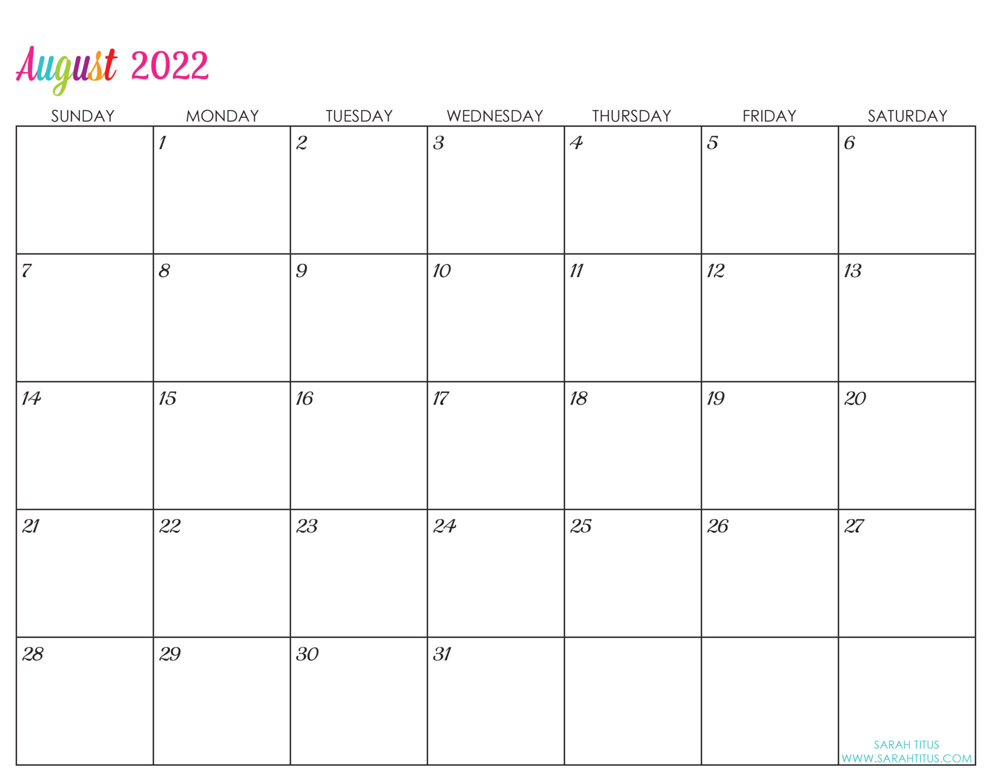 Custom Editable 2022 Free Printable Calendars - Sarah