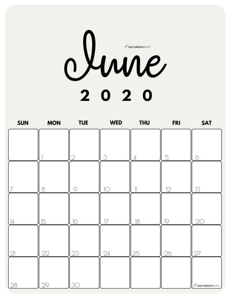 Cute (&amp; Free!) Printable June 2020 Calendar | Saturdaygift