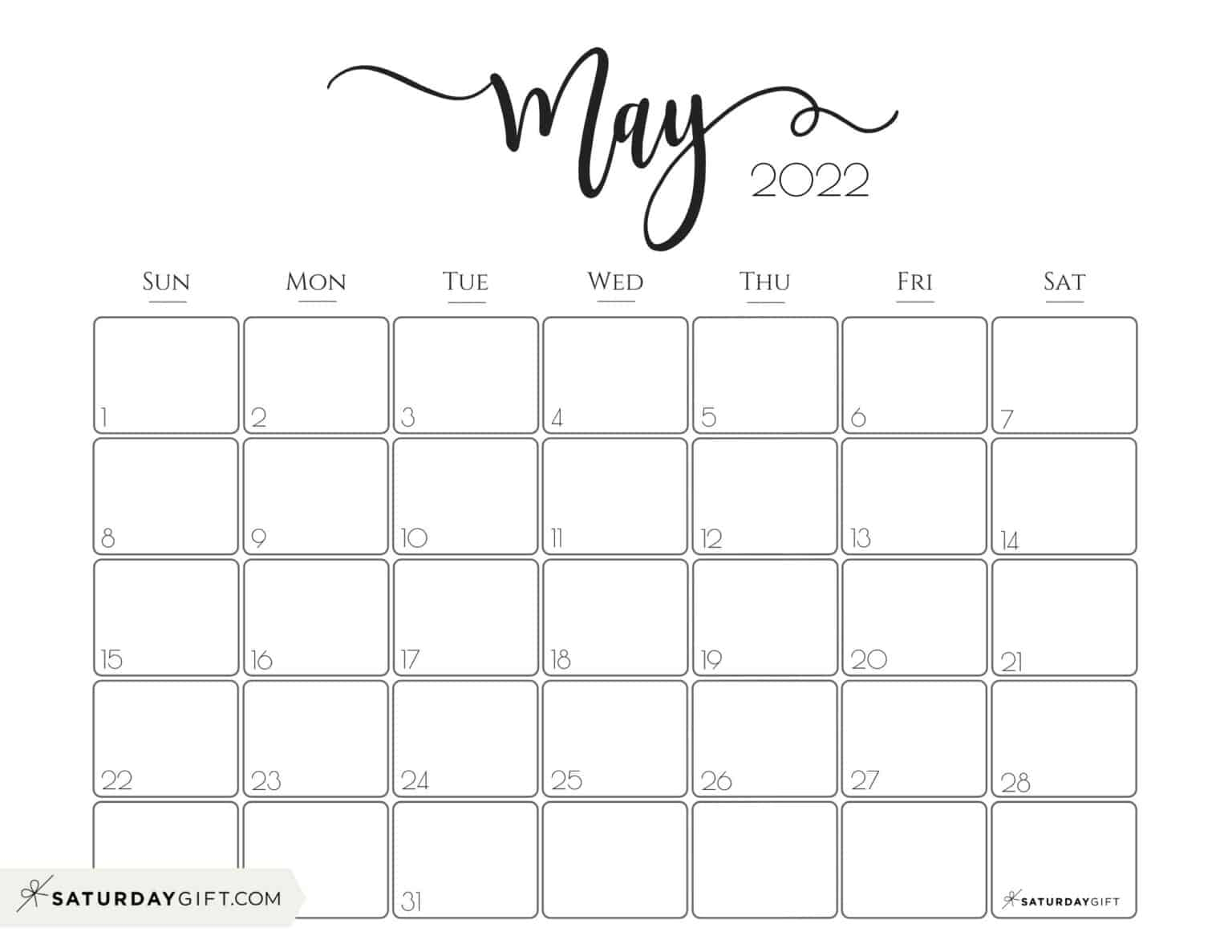 Cute (&amp; Free!) Printable May 2022 Calendar | Saturdaygift