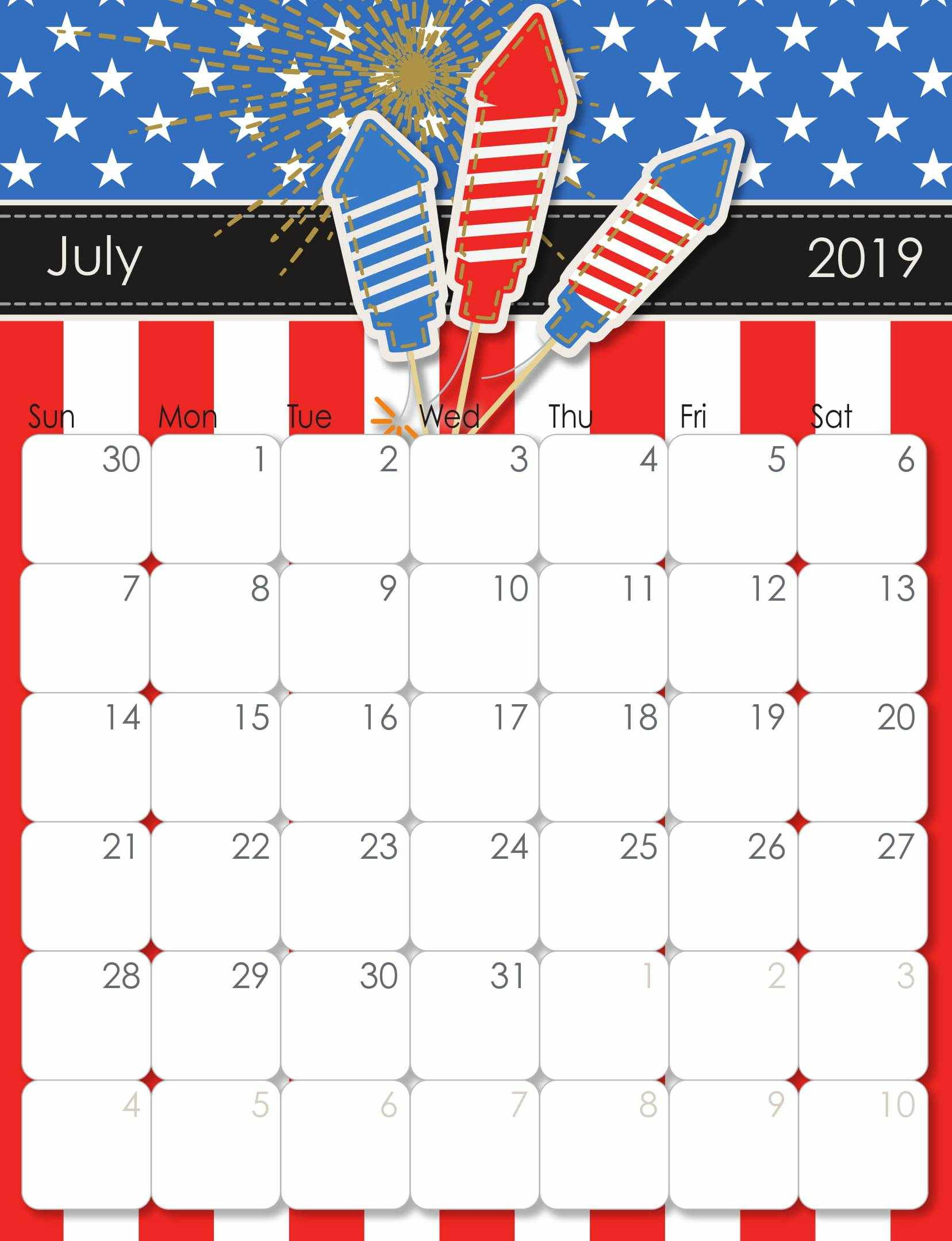 Cute July 2019 Calendar For Kids Design