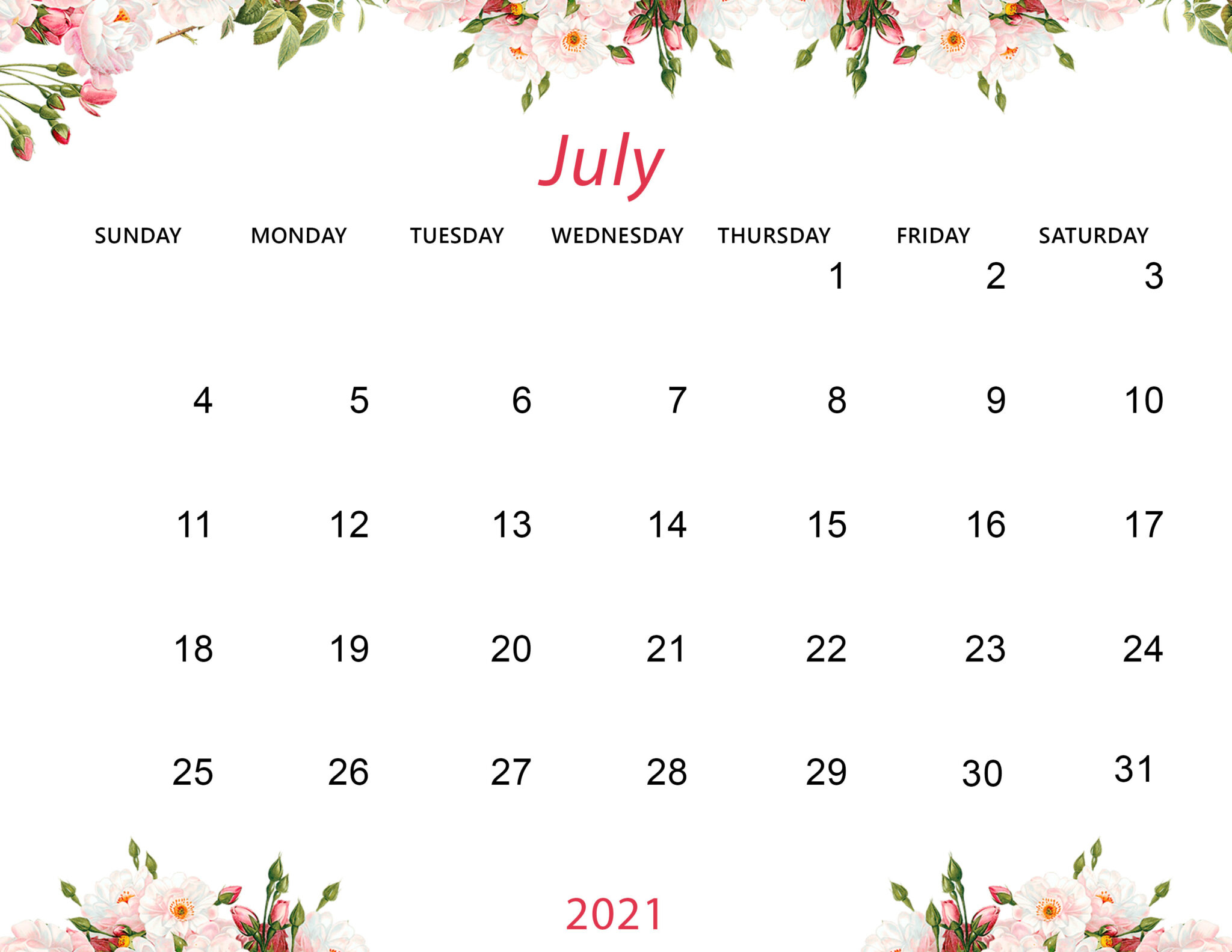 Cute July 2021 Calendar Printable Wallpaper - Thecalendarpedia