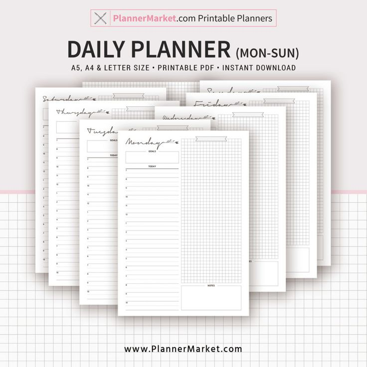 Daily Planner, Daily Agenda, Monday To Sunday, 7 Days