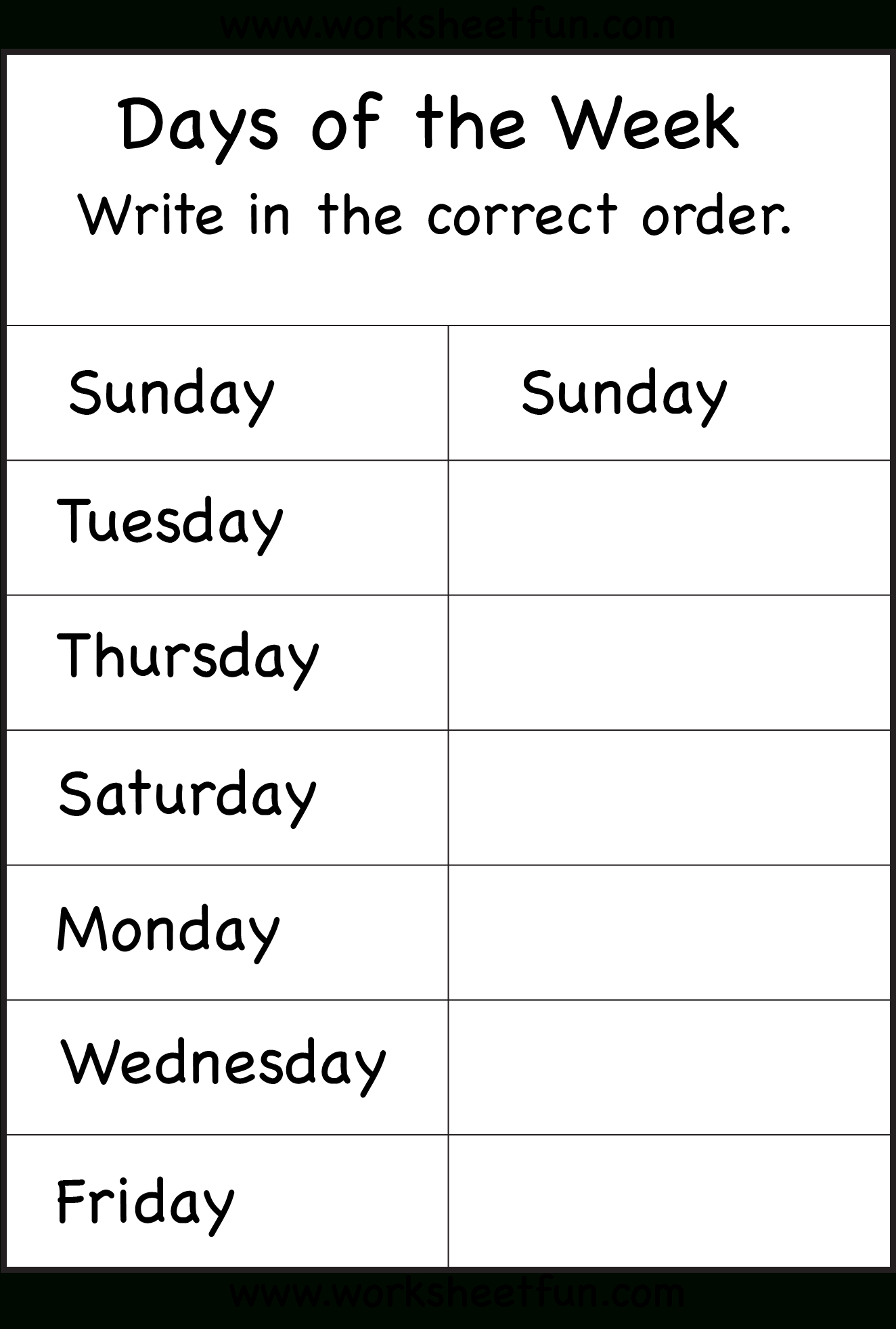 Days Of The Week - 1 Worksheet / Free Printable Worksheets