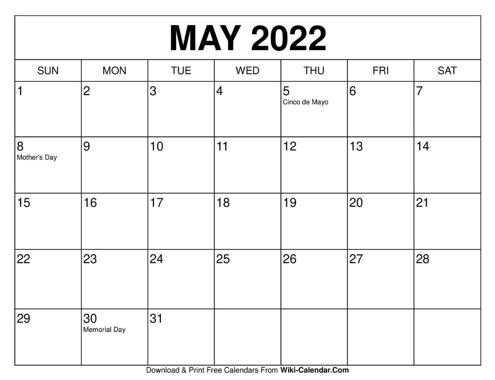Download May 2022 Calendar In 2020 Calendar Template