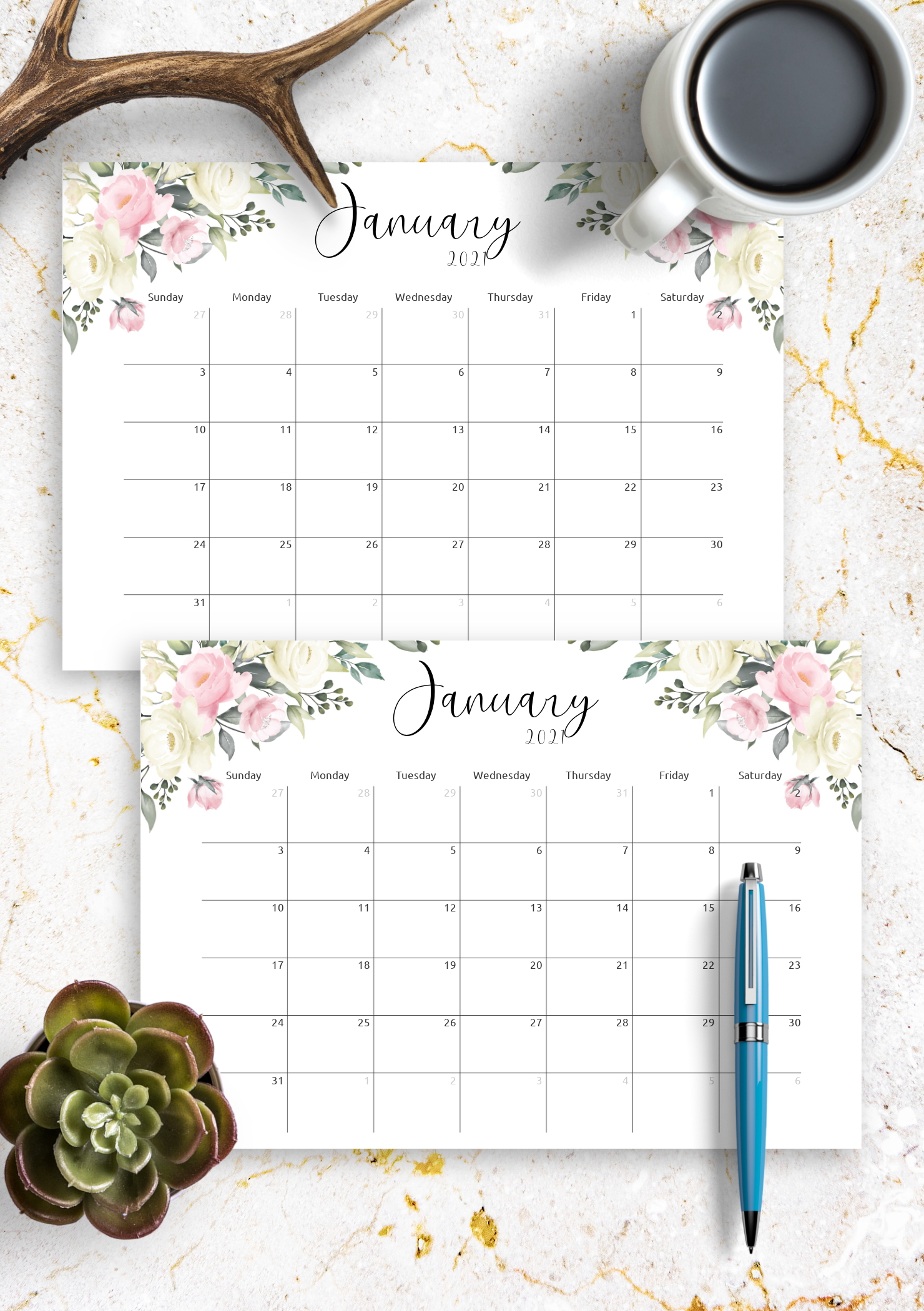 Download Printable Floral Design Monthly Calendar Pdf