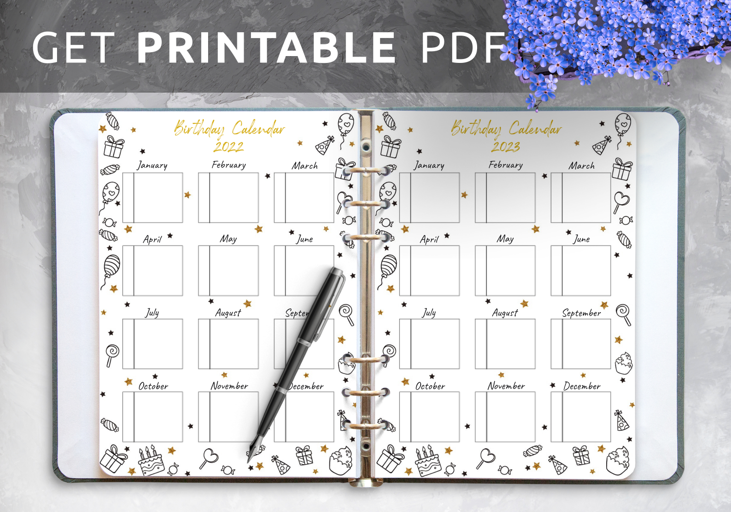 Download Printable Gold And Black Birthday Calendar Pdf