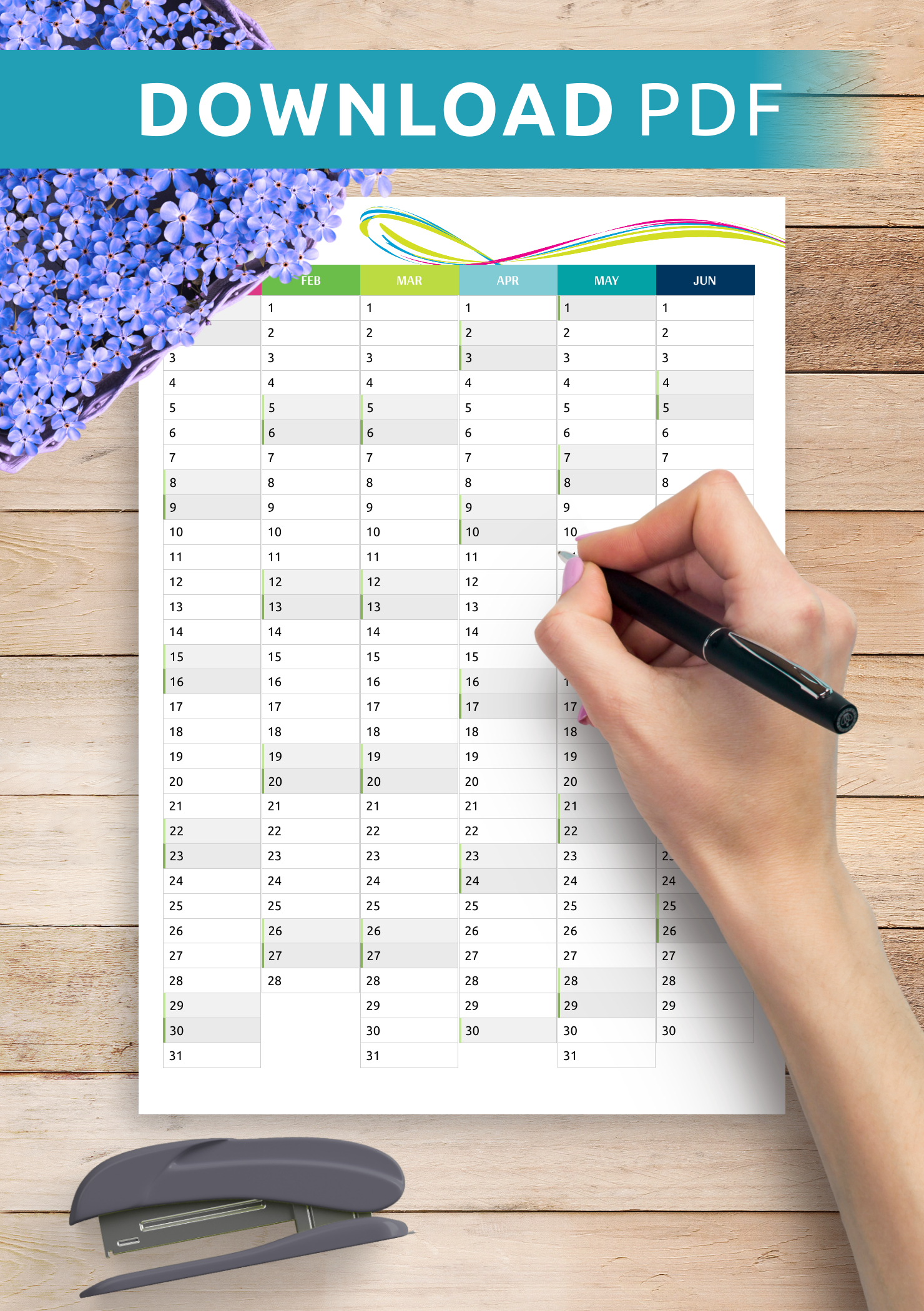 Download Printable Two Pages Vertical Calendar Pdf