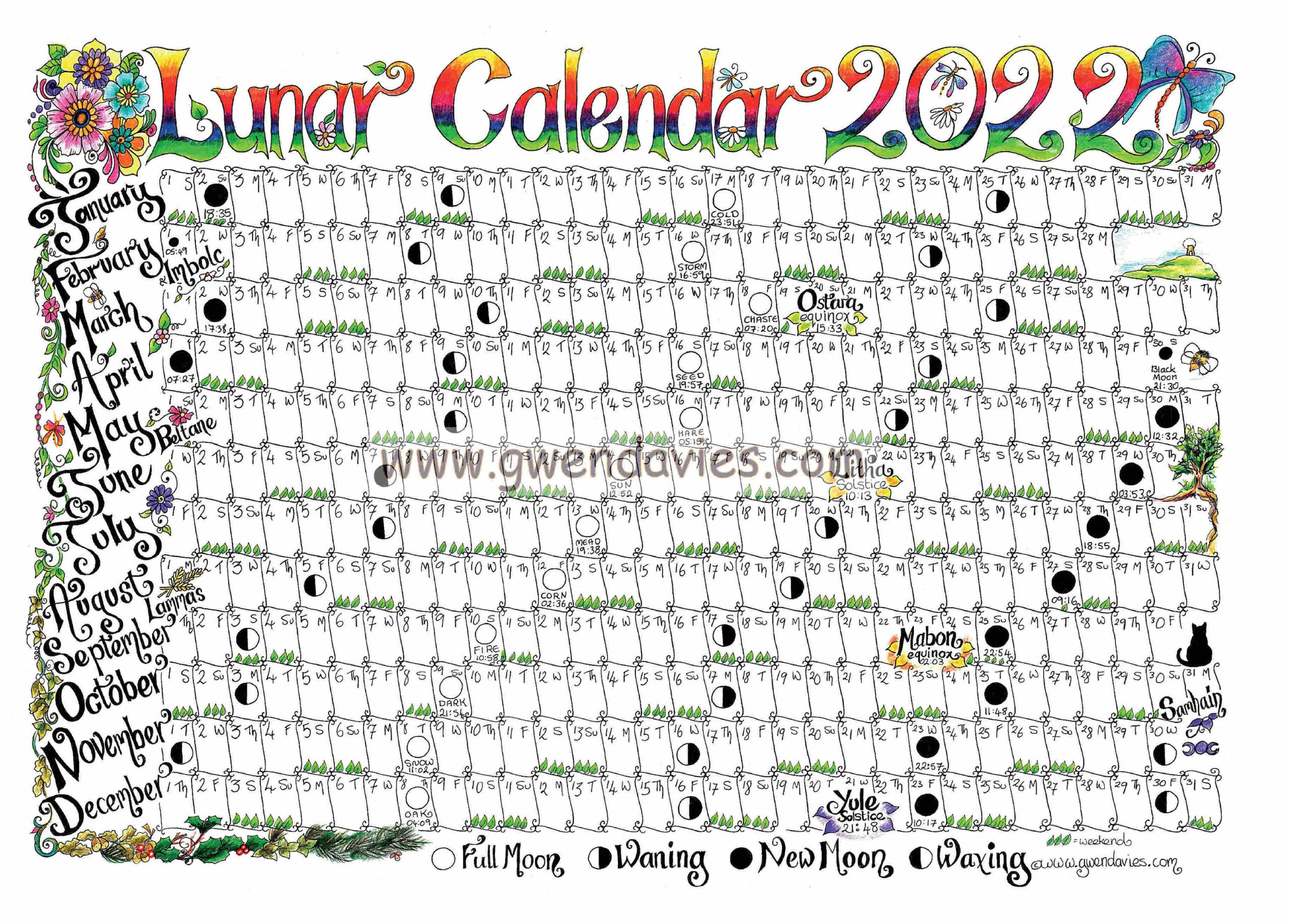 Downloadable Lunar Moon Calendar 2022 A4 Download Pagan | Etsy