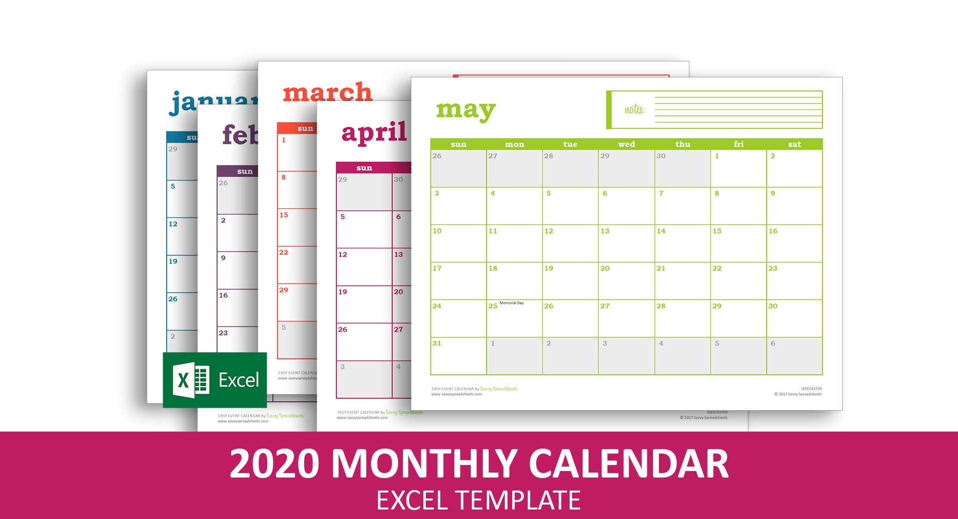 Easy Event Calendar 2020 Excel Template Printable Monthly