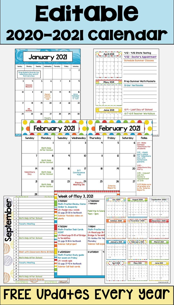 Editable 2020-2021 Calendar With 6 Layouts And Free
