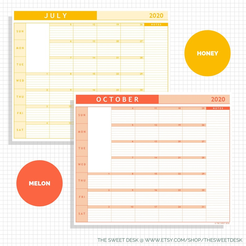 Editable 2020 Excel Calendar Template Lined Vertical | Etsy