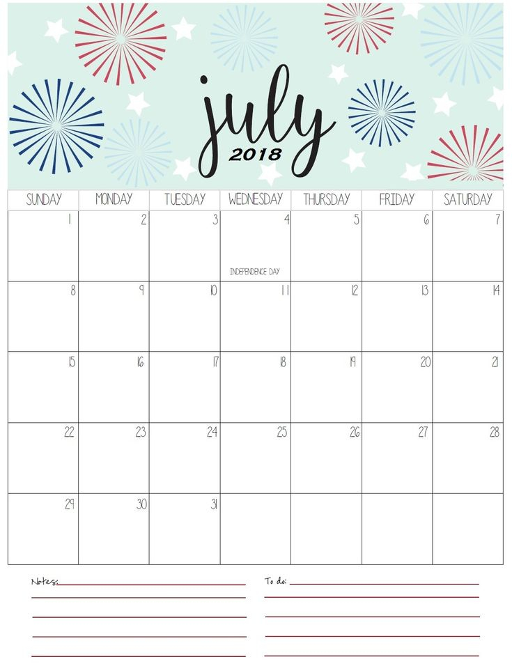 Editable July 2018 Vertical Calendar | July Calendar