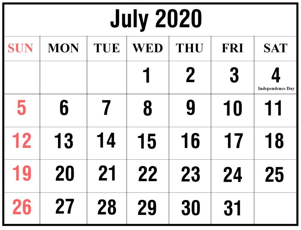 ️Free July 2020 Printable Calendar Templates [Pdf, Excel