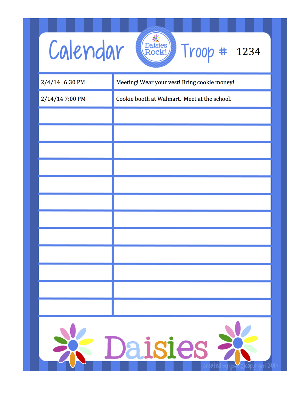 Fashionable Moms: Girl Scouts - Daisies Calendar (Word