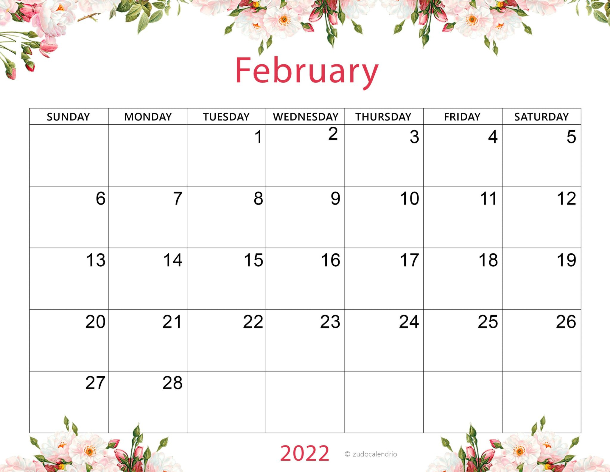 February 2022 Calendar Presidents Day