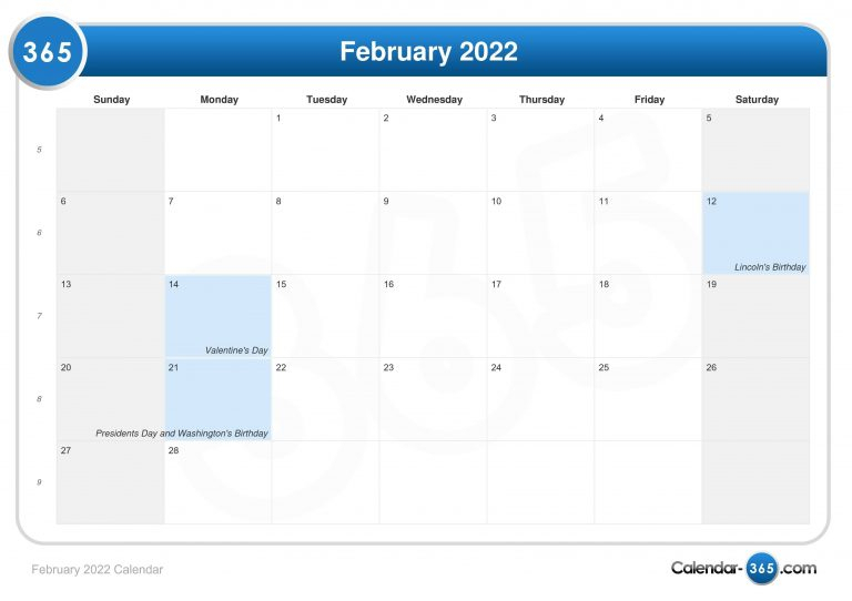 February 2022 Calendar | Qualads