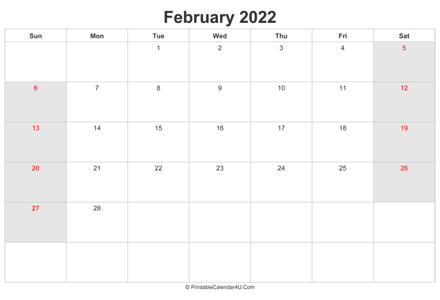 February 2022 Calendar With Uk Bank Holidays Highlighted