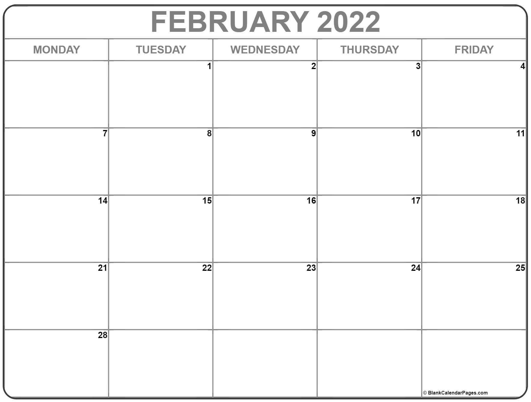 February 2022 Monday Calendar | Monday To Sunday