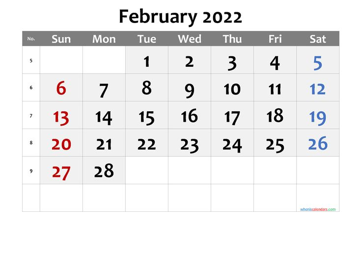 February 2022 Printable Calendar With Week Numbers - 6
