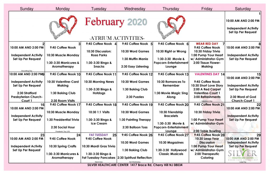 February Activity Calendar! - Silver Healthcare Center