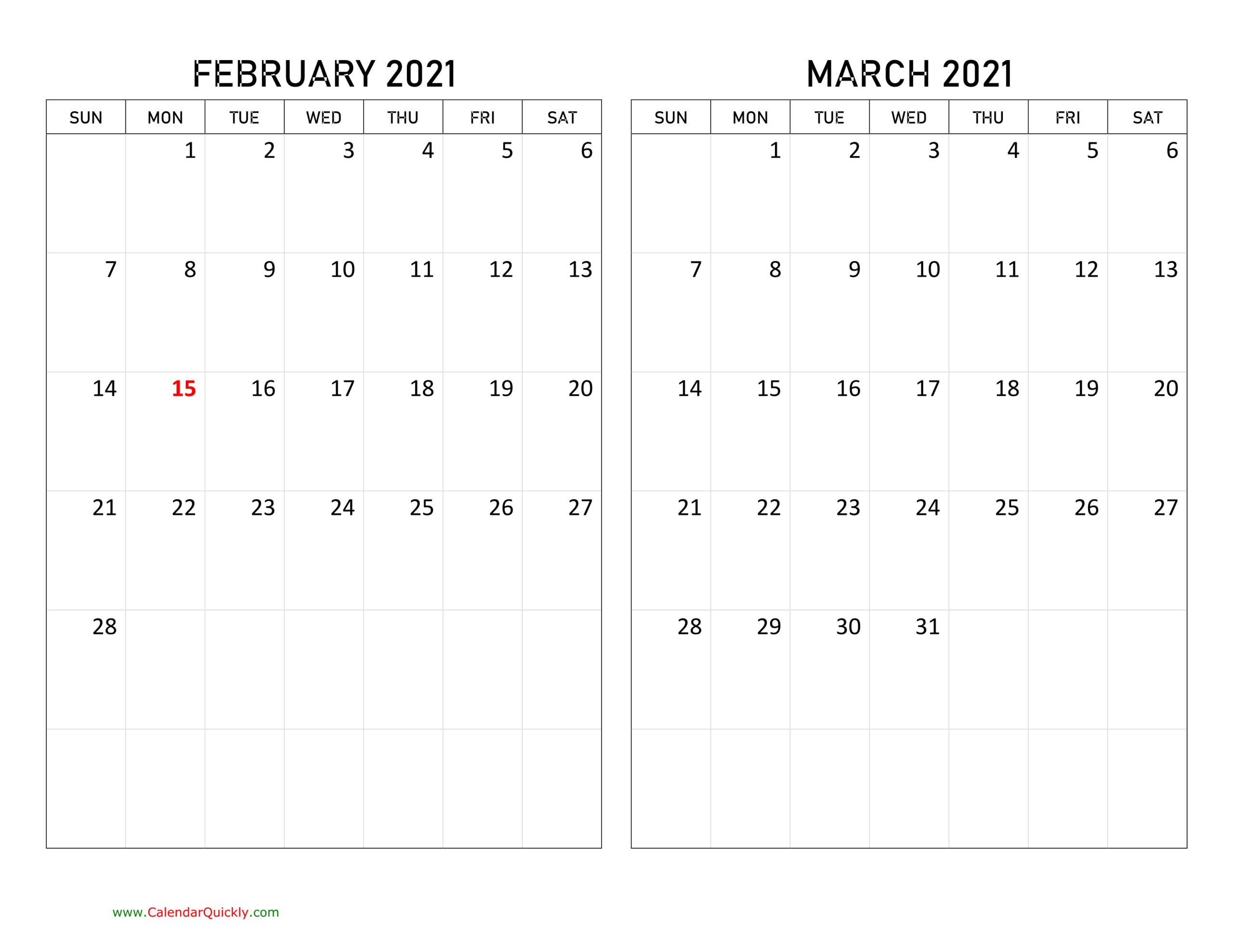 February And March 2021 Calendar | Calendar Quickly