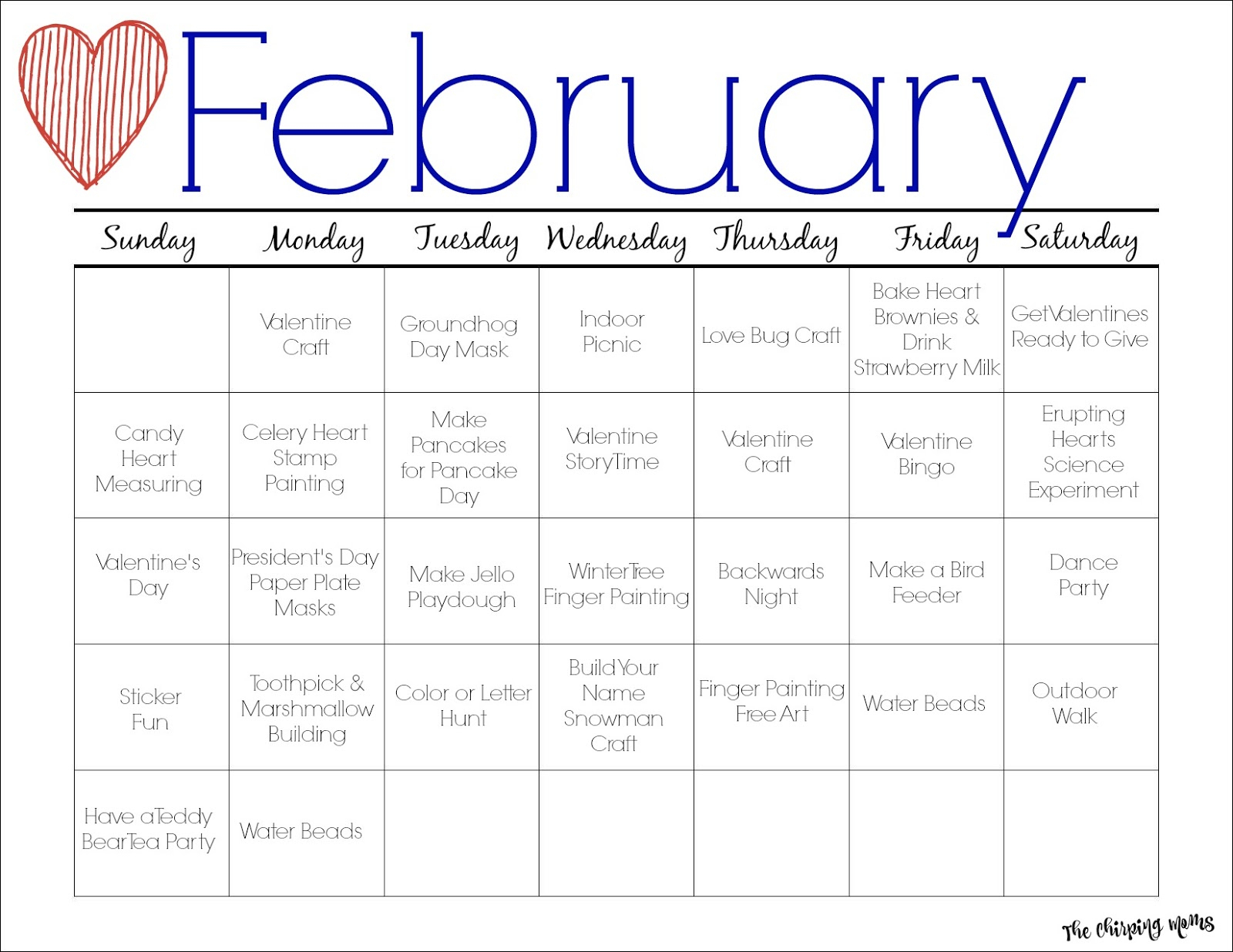 February Printable Activity Calendar For Kids - The