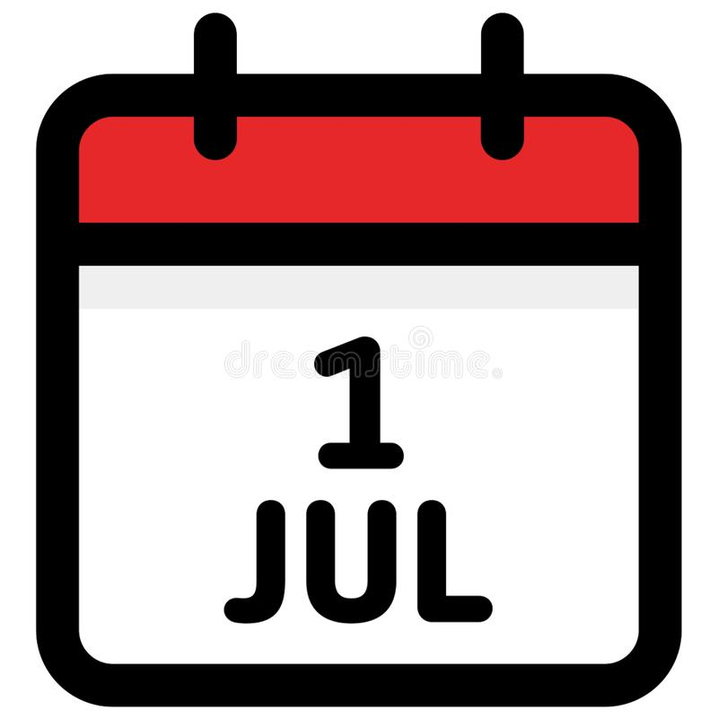 Flat Icon Calendar 1 Of July. Date, Day And Month. Stock