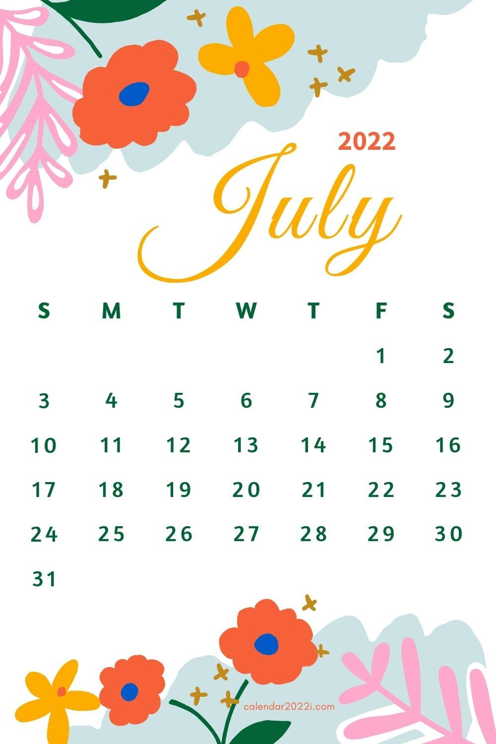 Floral July 2022 Calendar With Beautiful Flowers In 2021