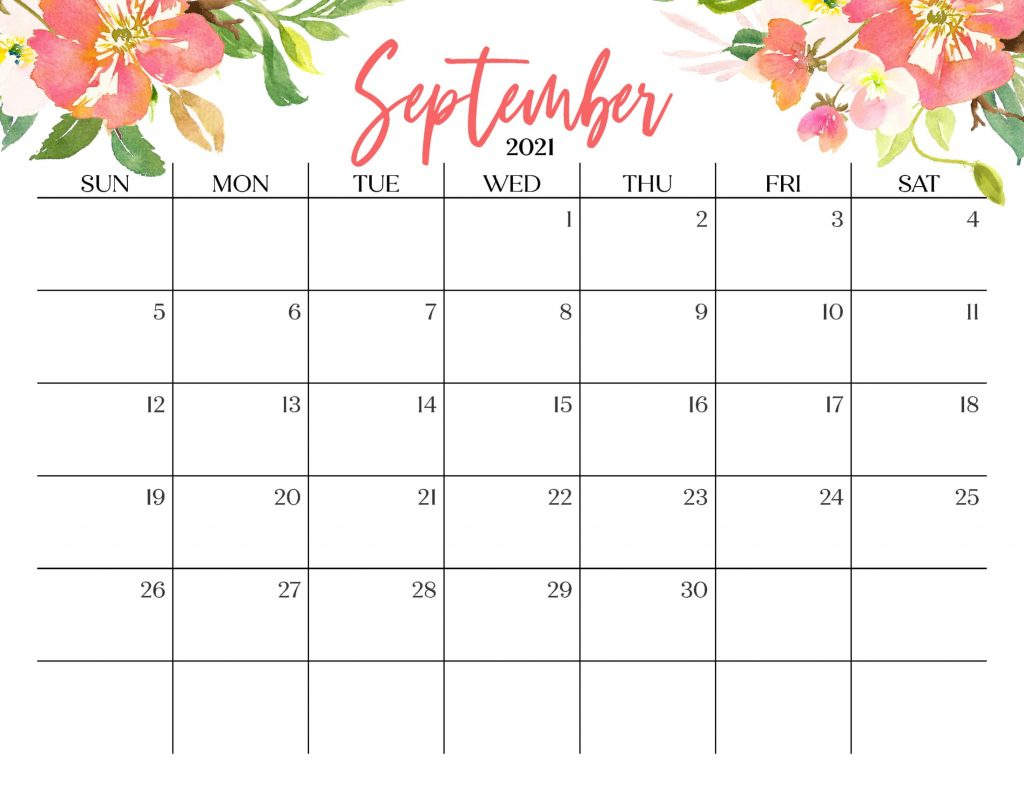 Floral September 2021 Calendar Templates - Printable 2020