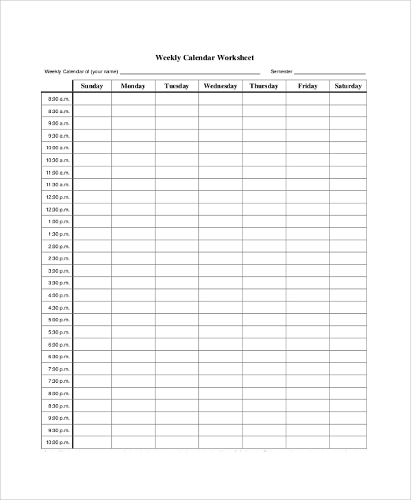 Free 13+ Sample Weekly Calendar Templates In Ms Word | Pdf