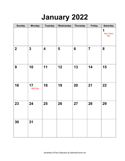 Free 2022 Calendar With Holidays