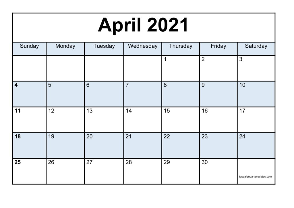 Free April 2021 Calendar Printable - Blank Templates