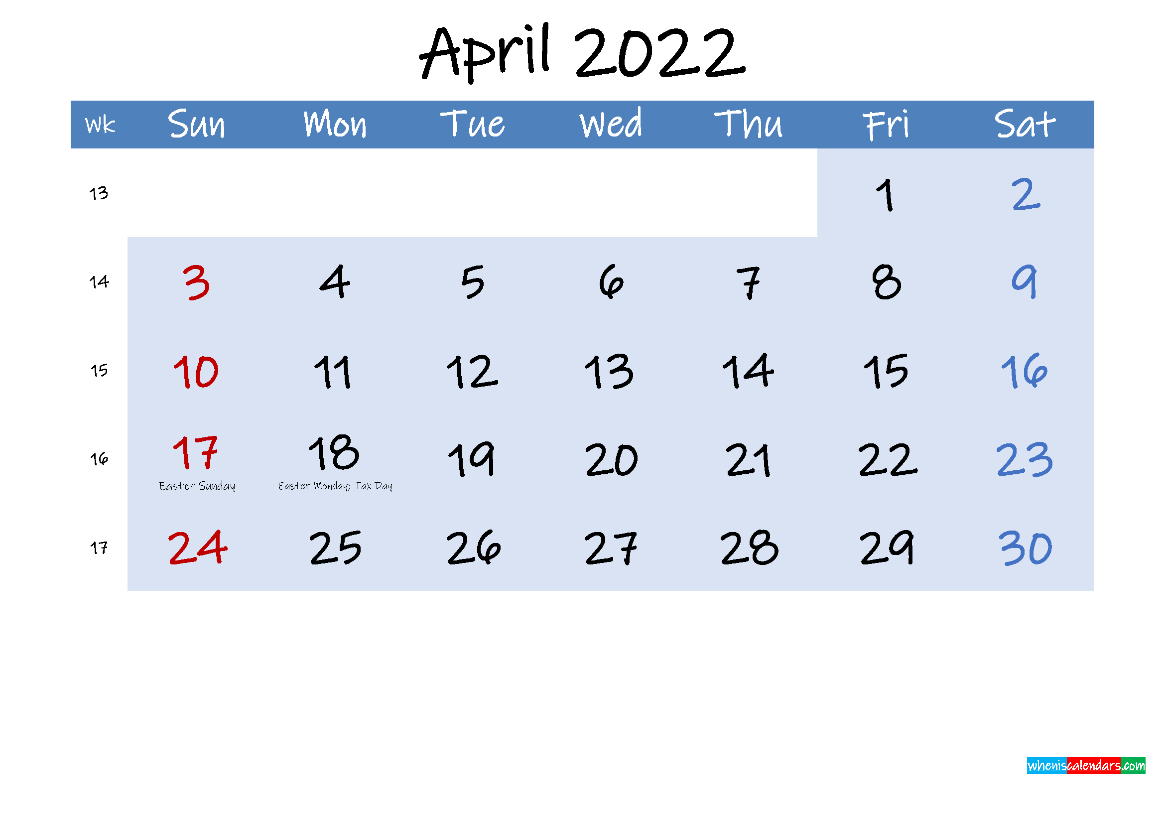 Free April 2022 Monthly Calendar Pdf - Template Ink22M184