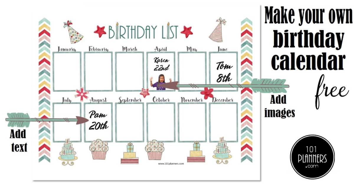 Free Birthday Calendar | Printable &amp; Customizable | Many