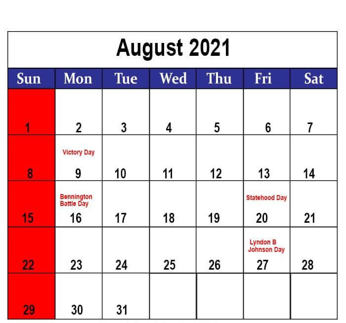 Free Blank August Calendar 2021 Printable Template