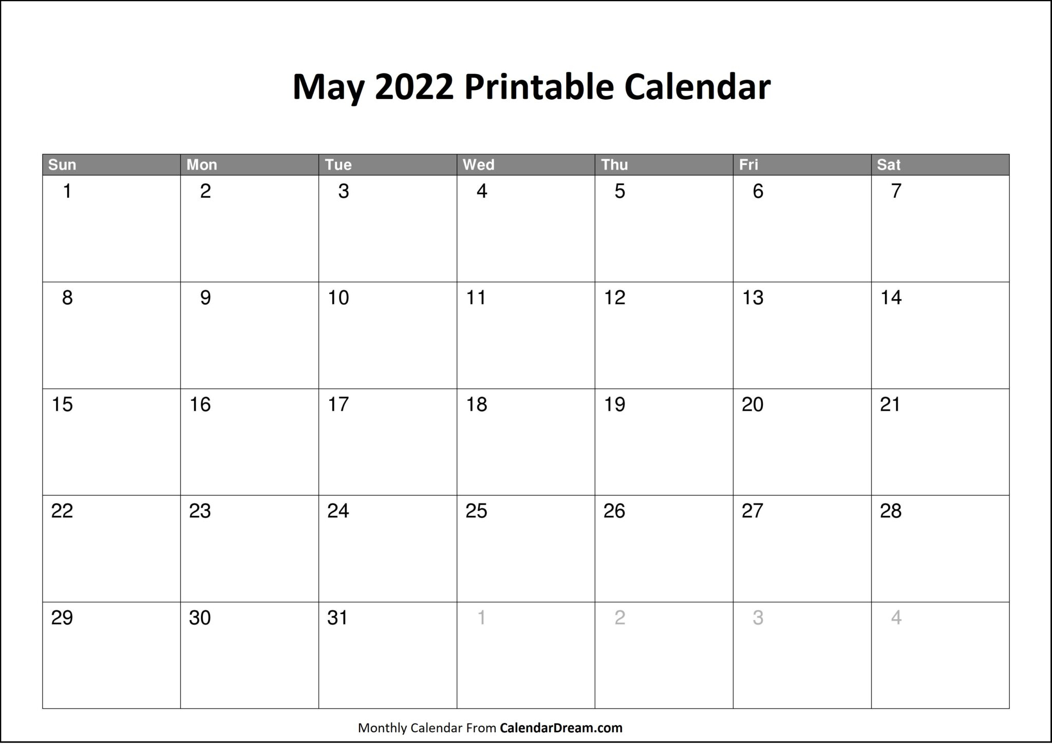 Free Blank May 2022 Calendar Printable Template [Pdf