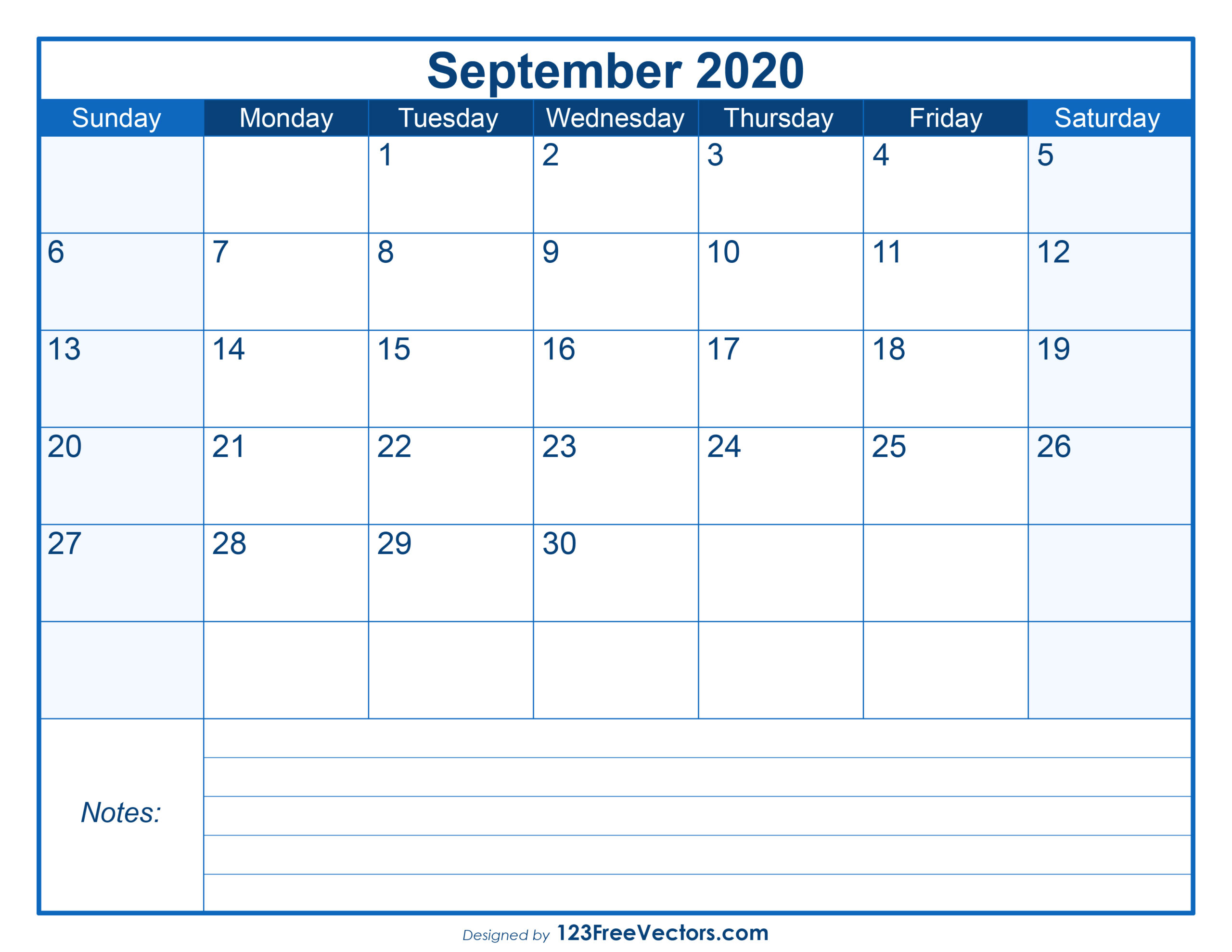 Free Blank Printable September Calendar 2020