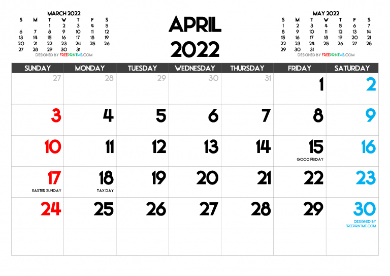 Free Calendar For April 2022 And Full Moon April 2022