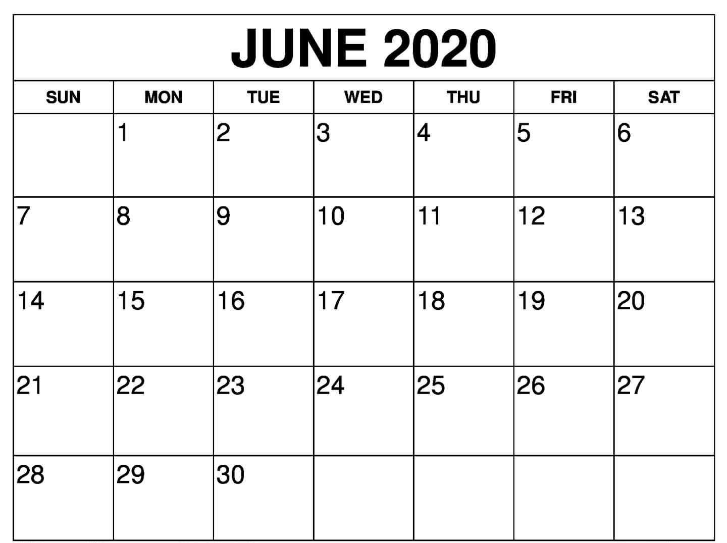 Free Calendar June 2020 | Zudocalendrio