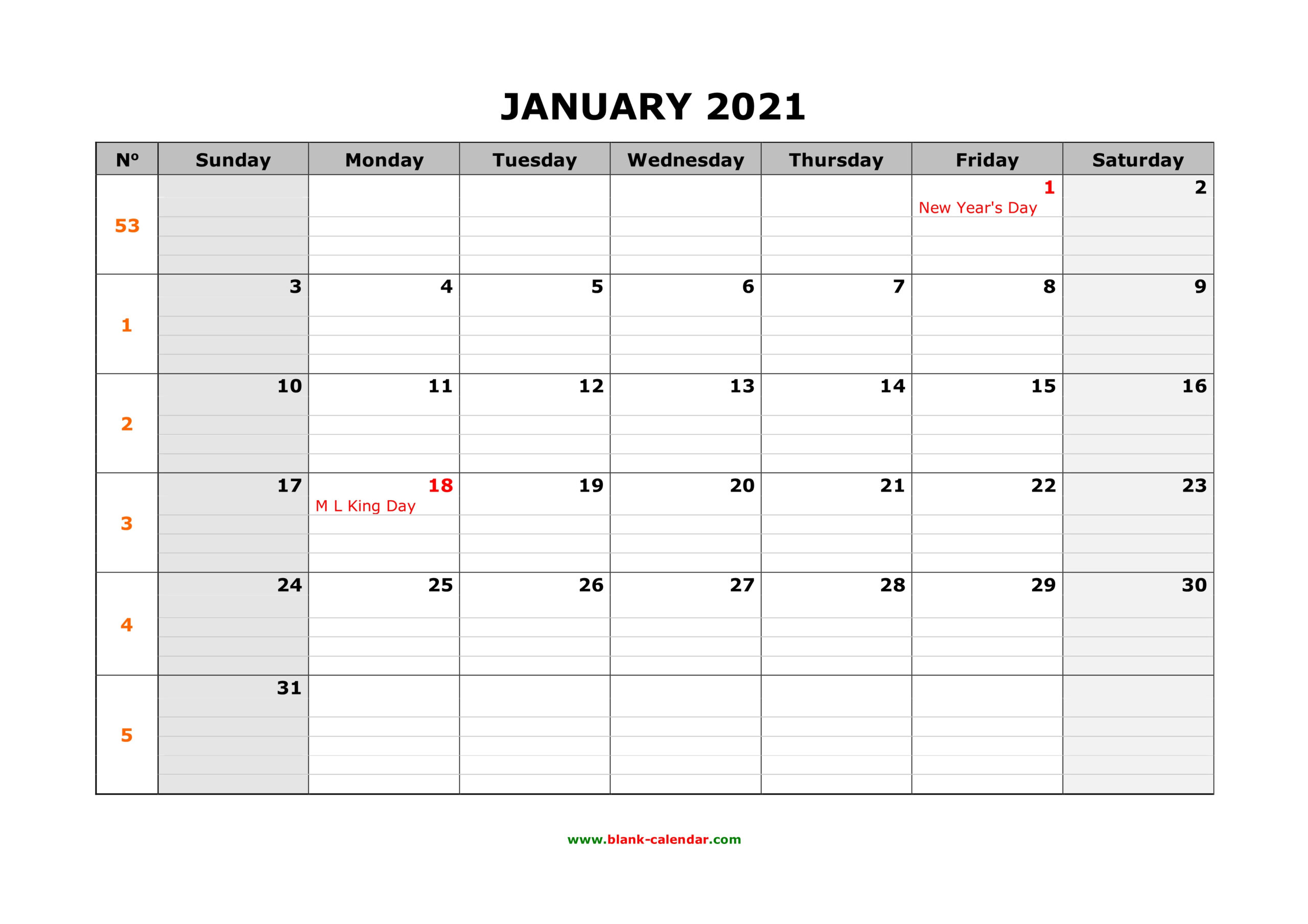 Free Download Printable Calendar 2021, Large Box Grid