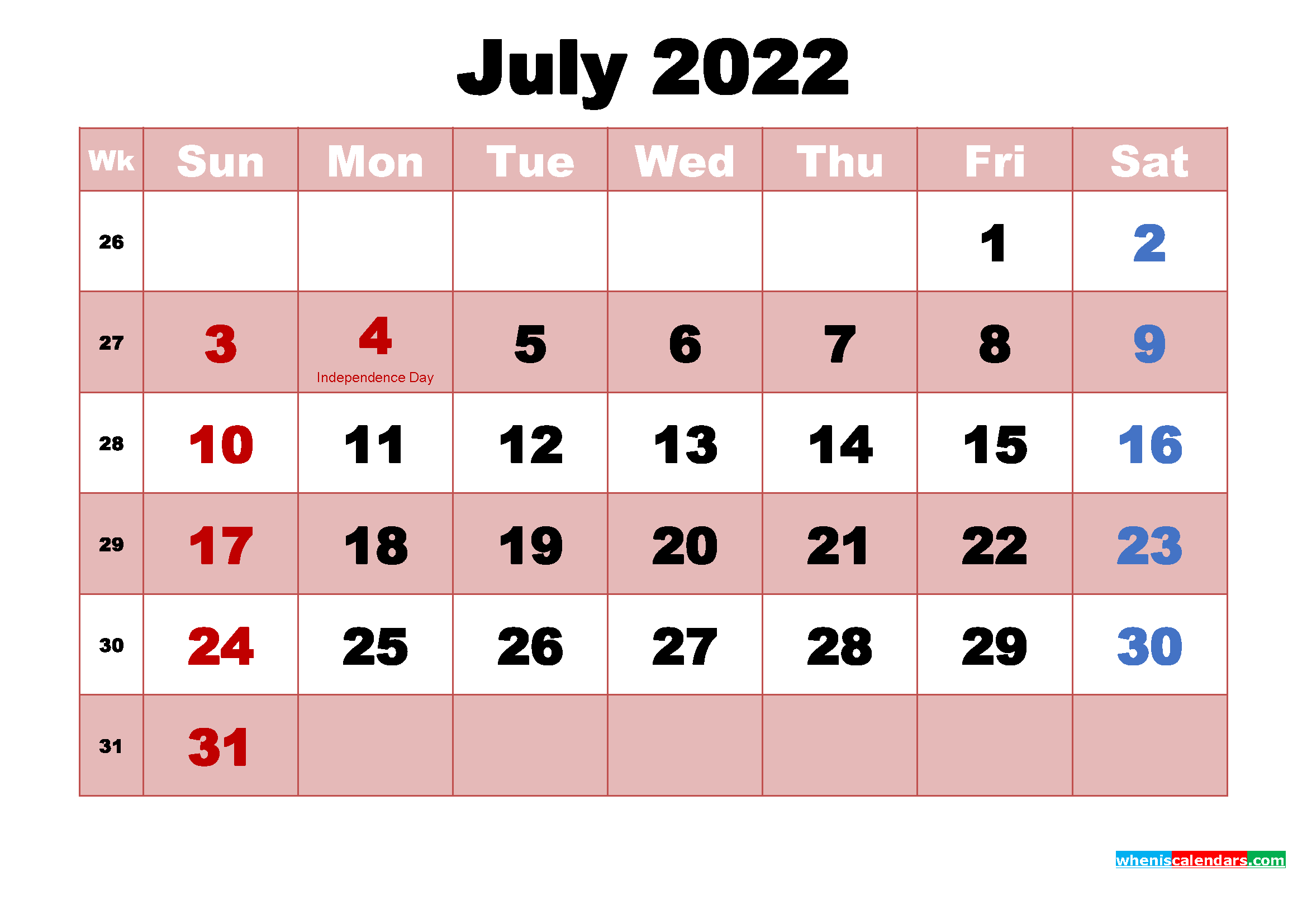 Free July 2022 Desktop Calendar High Resolution | Free